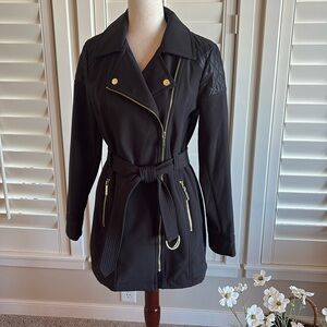 Michael Kors, Black, Zipper Front, Belted Coat, Size Small